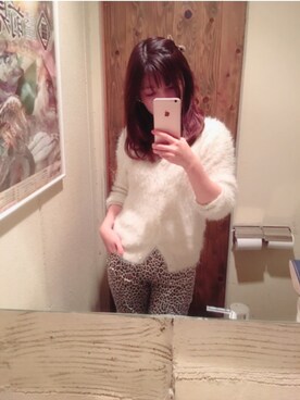 「LAGUNAMOON（ラグナムーン）のフェザー２ｗａｙニットプルオーバー（ニット/セーター、ホワイト系）」を使った、♡me♡さん（レディース・158cm）の冬コーディネート