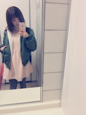「MOUSSY（マウジー）のアイテム（ブルゾン、グリーン系）」を使った、♡me♡さん（レディース・158cm）の冬コーディネート