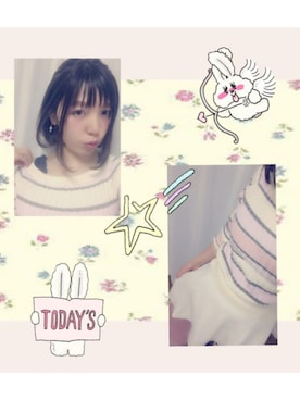 「GU（ジーユー）のアイテム（スカート、ホワイト系）」を使った、♡me♡さん（レディース・158cm）の春コーディネート