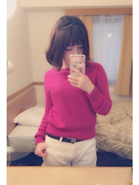 「UNIQLO（ユニクロ）のアイテム（ニット/セーター、ピンク系）」を使った、♡me♡さん（レディース・158cm）の春コーディネート