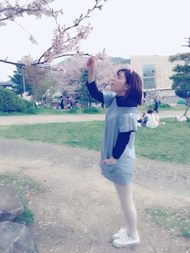 「SNIDEL（スナイデル）のアイテム（ワンピース、ブルー系）」を使った、♡me♡さん（レディース・158cm）の春コーディネート
