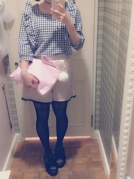 「tocco（トッコ）のアイテム（シャツ/ブラウス、ブルー系）」を使った、♡me♡さん（レディース・158cm）の春コーディネート