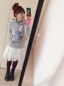 「スウェット×シャツ」｜ちびえみこさん（レディース・150cm）の冬コーディネート