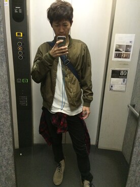 「学校」｜「アイテム（ミリタリージャケット）」を使った、永井さん（メンズ・176cm）の冬コーディネート