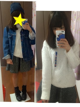 「黒リュック」｜「アイテム（デニムジャケット）」を使った、Hidemi さん（レディース・152cm）の秋コーディネート