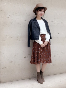 「archives（アルシーヴ）のアイテム（ライダースジャケット）」を使った、AYA0119さん（レディース・161cm）の秋コーディネート