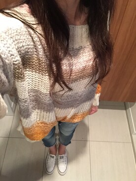 「Ungrid（アングリッド）のフレイドヘムストスリ（デニムパンツ）」を使った、かりめろさん（レディース・158cm）の秋コーディネート