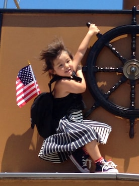 「BeBe（ベベ）のアイテム（バッグ）」を使った、kUrUさん（キッズ・110cm）の夏コーディネート