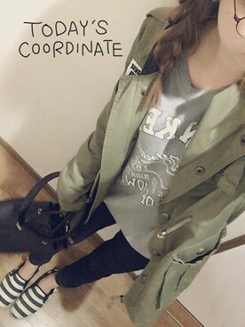 「CECIL McBEE（セシルマクビー）のアイテム（ミリタリージャケット）」を使った、あきぽんさん（レディース・165cm）の冬コーディネート