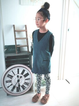 「アイテム（モカシン/デッキシューズ）」を使った、Peko*mamaさん（キッズ・123cm）の秋コーディネート