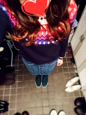 「カウチンセーター」｜「アイテム（アナログ腕時計）」を使った、ふじっこ。さん（レディース・160cm）の冬コーディネート