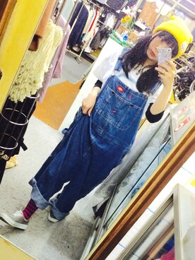 「ボーダーソックス」｜「アイテム（サロペット/オーバーオール）」を使った、ちゃんあきさん（レディース・153cm）の春コーディネート