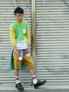 「NIRAME.CO（ニラメッコ）のアイテム（Tシャツ/カットソー）」を使った、つーじーさん（メンズ・170cm）の春コーディネート