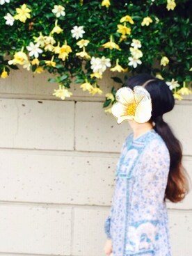 「usedのインド綿ワンピース（ワンピース、ブルー系）」を使った、meymyrさん（レディース・154cm）の夏コーディネート