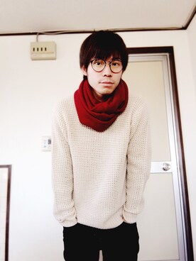 ニット セーターを使った 伊達メガネ男子 のメンズ人気ファッションコーディネート Wear
