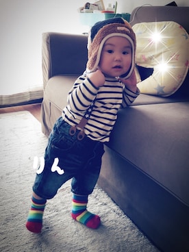 「ボーダーTシャツ」｜りせたろうさん（キッズ・80cm）の春コーディネート