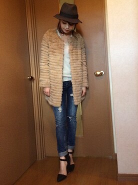 「SNIDEL（スナイデル）のアイテム（ノーカラージャケット）」を使った、SATO.さん（レディース・164cm）の冬コーディネート
