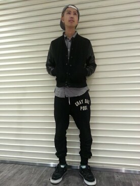 「L.H.P（エルエイチピー）のアイテム（スタジャン）」を使った、にしおさん（メンズ・180cm）の冬コーディネート