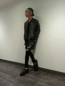 「L.H.P（エルエイチピー）のアイテム（スタジャン）」を使った、にしおさん（メンズ・180cm）の秋コーディネート