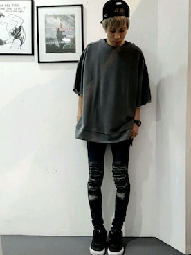 「WHITELAND（ホワイトランド）のアイテム（Tシャツ/カットソー）」を使った、にしおさん（メンズ・180cm）の春コーディネート