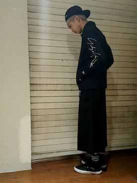 「Yohji Yamamoto（ヨウジヤマモト）のアイテム（ブルゾン）」を使った、にしおさん（メンズ・180cm）の秋コーディネート