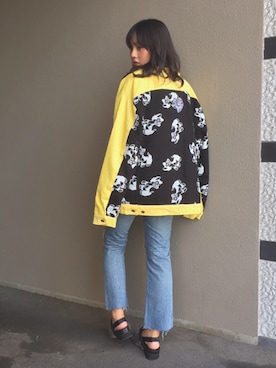 「Little sunny bite（リトルサニーバイト）のアイテム（ライダースジャケット）」を使った、鹿の間さん（レディース・163cm）の秋コーディネート