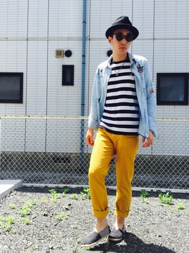「アイテム（イエロー系）」を使った、B.Vさん（メンズ・174cm）の春コーディネート