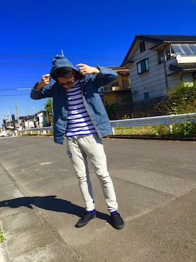 「RCWB（アールシーダブリュービー）のアイテム（パンツ）」を使った、B.Vさん（メンズ・174cm）の秋コーディネート
