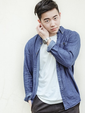 「PULL&BEAR（プルアンドベア）のアイテム（シャツ/ブラウス）」を使った、A捏明さん（メンズ・171cm）の夏コーディネート