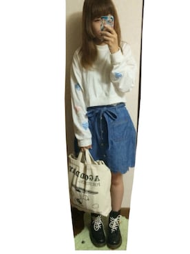 「スカラップ」｜「アイテム（スウェット）」を使った、てぃさん（レディース・152cm）の夏コーディネート