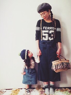 「ハグマグ」｜「アイテム（ハンチング/ベレー帽）」を使った、みっちゃんさん（キッズ・90cm）の春コーディネート