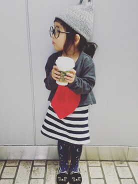 「動物モチーフ」｜「アイテム（バレエシューズ）」を使った、みっちゃんさん（キッズ・90cm）の秋コーディネート
