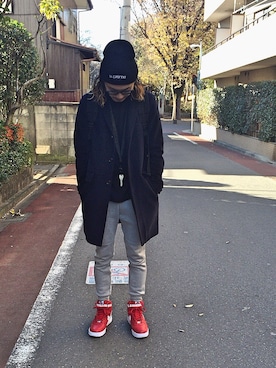 「Carhartt WIP（カーハートダブリューアイピー）のアイテム（アクセサリー）」を使った、Kyosuke Yamazakiさん（メンズ・174cm）の冬コーディネート