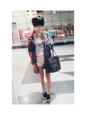 「MUJI」｜「アイテム（モカシン/デッキシューズ）」を使った、宋以瑄さん（レディース・160cm）の夏コーディネート