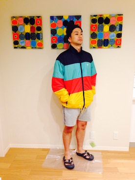 「スリッパ」｜「アイテム（ナイロンジャケット）」を使った、yuichir0さん（メンズ・178cm）の春コーディネート
