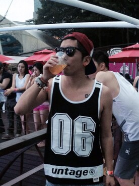 「UNTAGE（アンテージ）のUNT 04 number mash sleeveless_black（Tシャツ/カットソー、ブラック系）」を使った、untageさん（メンズ）の夏コーディネート