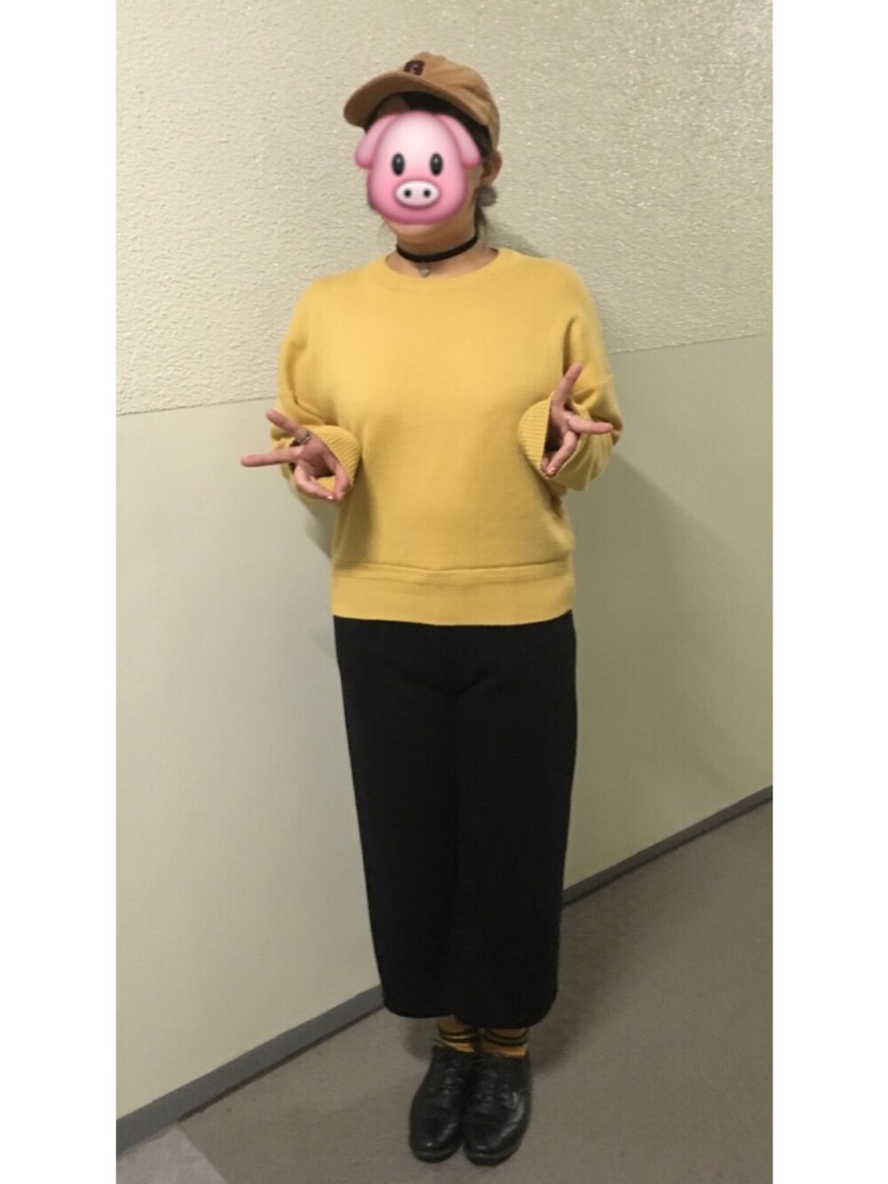 「秋コーデ、帽子、くつした、ファー小物」｜「no brandのアイテム（キャップ、ブラウン系）」を使った、ぶぅ🐷さん（レディース・156cm）の秋コーディネートの1枚目の写真