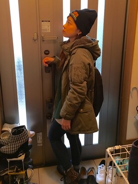 「OZOC（オゾック）のアイテム（モッズコート）」を使った、Ellyさん（レディース・156cm）の春コーディネート