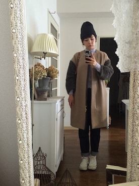 「テーパードデニム」｜kyaramayoさん（レディース・160cm）の冬コーディネート