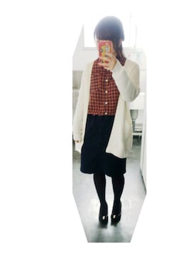 「CIAOPANIC（チャオパニック）のアイテム（カーディガン/ボレロ、ホワイト系）」を使った、mikiさん（レディース・157cm）の秋コーディネート