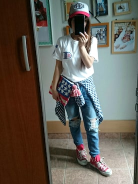 「腰巻きシャツ」｜ちびあやさん（レディース・148cm）の夏コーディネート