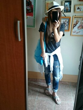 「腰巻きシャツ」｜ちびあやさん（レディース・148cm）の夏コーディネート