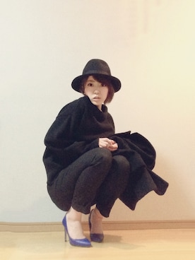 「ハットコーデ」｜まぁ◡ູ̈♡さん（レディース・158cm）の冬コーディネート