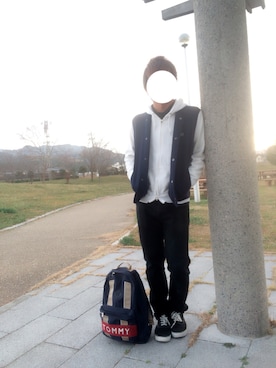 「TOMMY（トミー）のアイテム（バッグ）」を使った、Naoさん（メンズ・169cm）の冬コーディネート