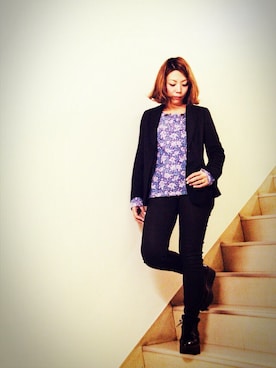 「JOURNAL STANDARD relume（ジャーナルスタンダード　レリューム）のTRギャバ 1B-JACKET　（ジャケット/アウター、ブルー系）」を使った、✂️meri✂️さん（レディース・156cm）の秋コーディネート