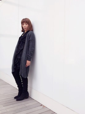 「ロングカーディガン」｜✂️meri✂️さん（レディース・156cm）の冬コーディネート