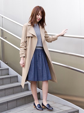 「NATURAL BEAUTY BASIC（ナチュラルビューティーベーシック）のアイテム（トレンチコート）」を使った、NBB STAFF03さん（レディース・163cm）の冬コーディネート