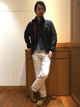 「バスクシャツ」｜「アイテム（ブルゾン）」を使った、飯沼さん（メンズ・178cm）の冬コーディネート