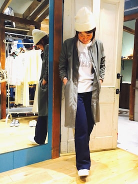 「アイテム（ミリタリージャケット）」を使った、やまざきさん（レディース・166cm）の春コーディネート