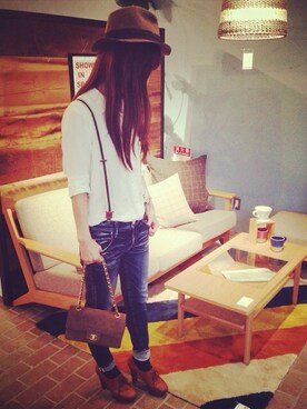 「Ungrid（アングリッド）のアイテム（サスペンダー）」を使った、かーなさん（レディース・159cm）の秋コーディネート